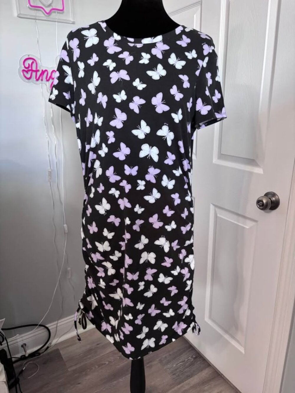 Victoria's Secret PINK fitted purple butterfly dress w/ ruched sides ~ size Larg